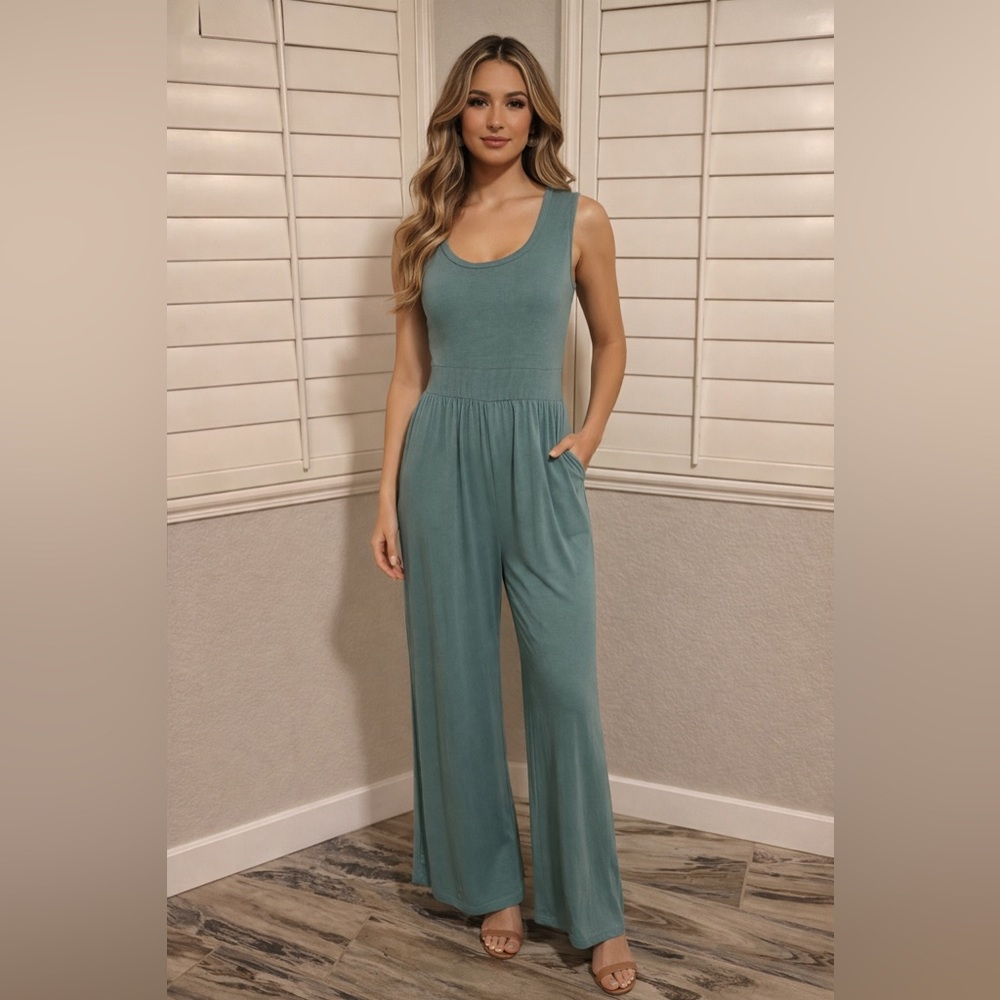🍃 PRETTYGARDEN Sage Green Sleeveless Wide-Leg Jumpsuit | Casual Lounge Outfit 🍃